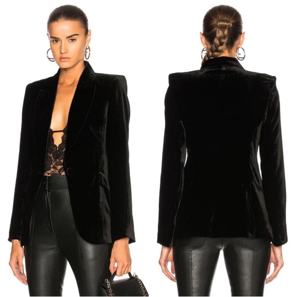 L'AGENCE Jackets & Blazers - L’AGENCE Chamberlain Velvet Blazer Jacket Black